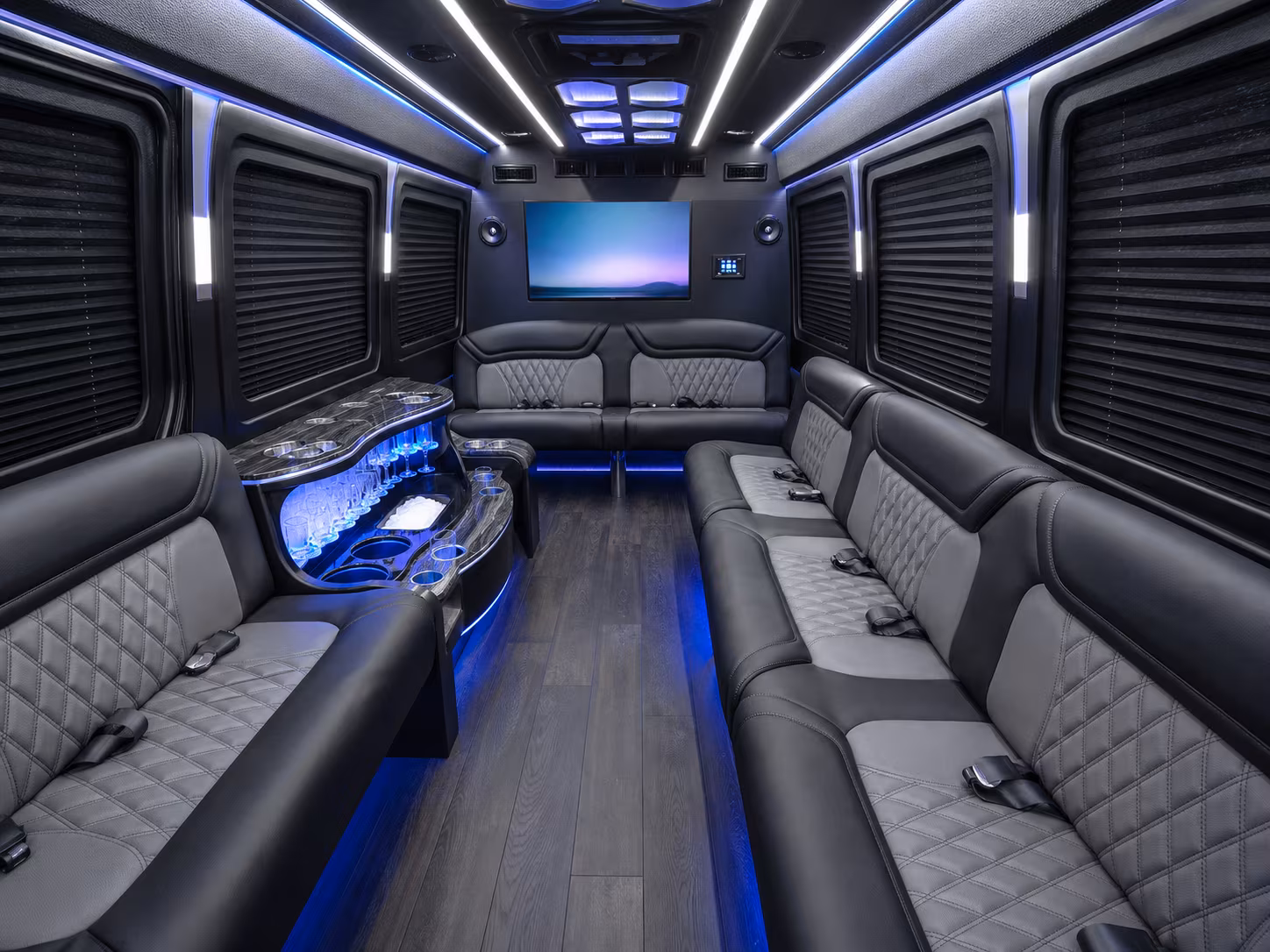 redding 18 passenger party bus inside