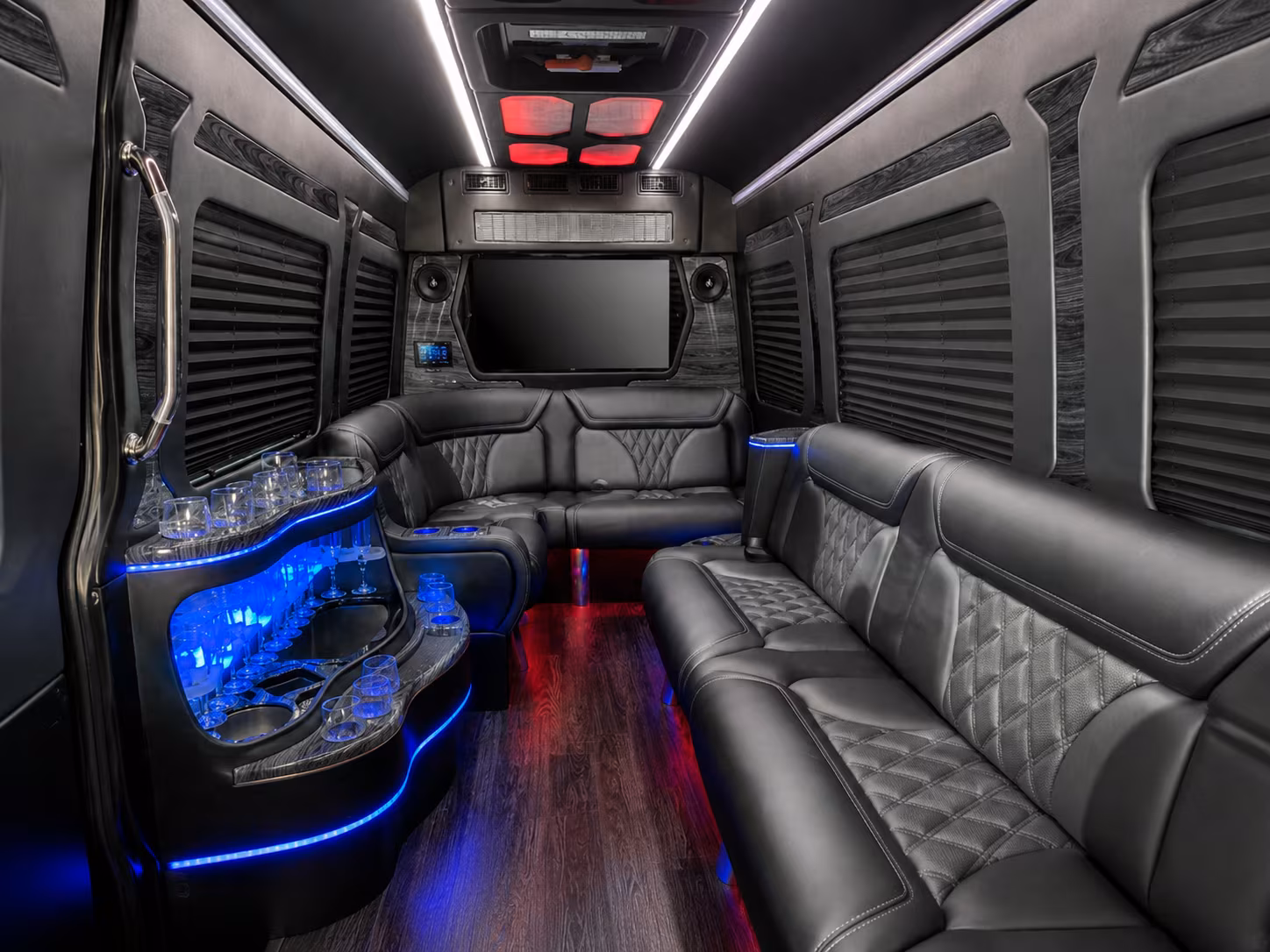 redding 50 passenger party bus inside
